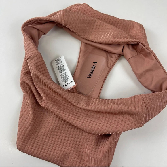 NEW Vitamin A Bikini Bottom Womens Size Medium 8 Pink Striped High Waist NWOT - Picture 4 of 9